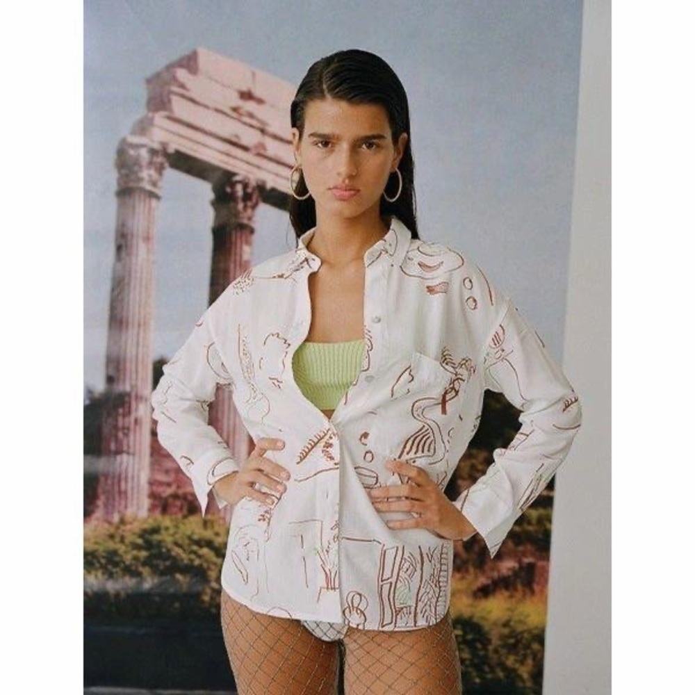 Paloma Wool White and Brown Button Down Shirt
